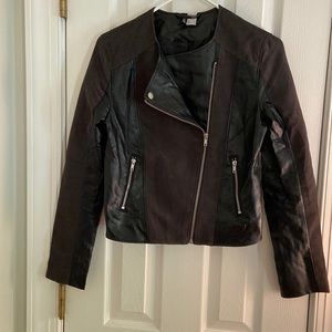 H&M Black leather and suede cropped jacket